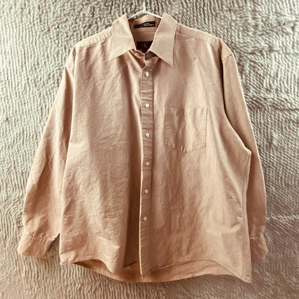 Calvin Klein Men's Dress Shirt Long Sleeve Spread Collar 16 ½ 34/35 Light Rose L